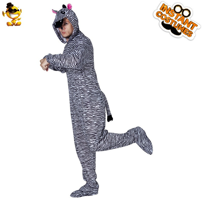 Funny Zebra Onesie Costume for Men Halloween Animal Party Stage Performance Cosplay