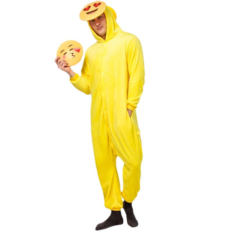 Funny smile face adult onesie pajamas Halloween cosplay costume party outfit