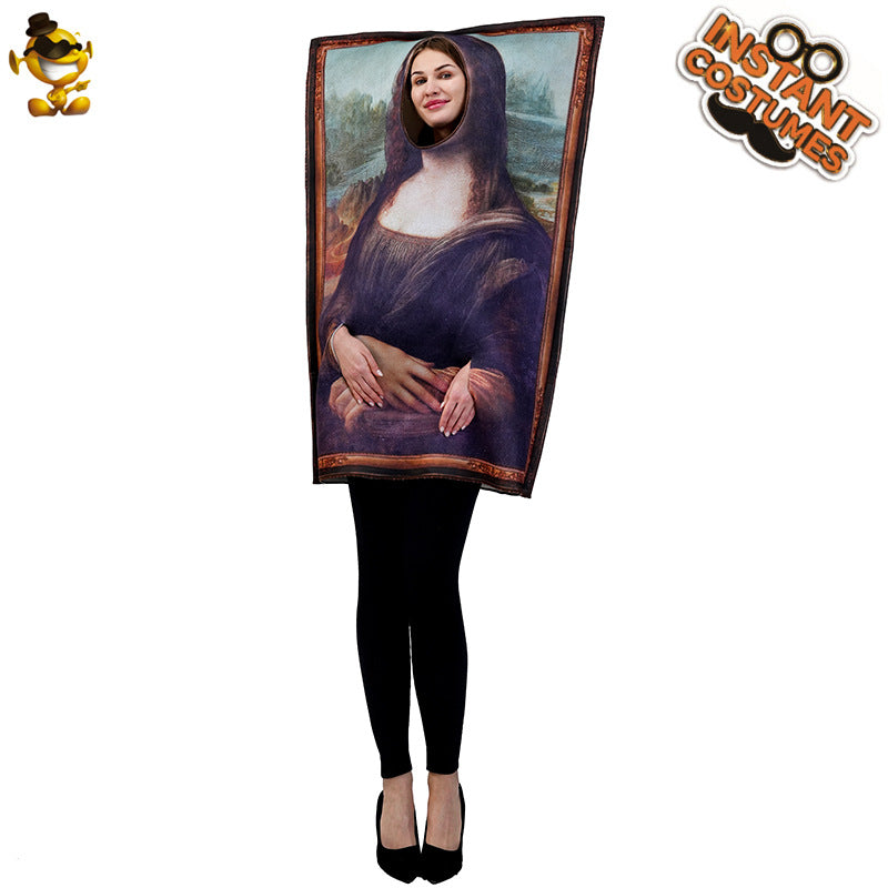 Disfraz de Halloween para adultos, divertido disfraz de Mona Lisa con tocado para fiesta de cosplay.