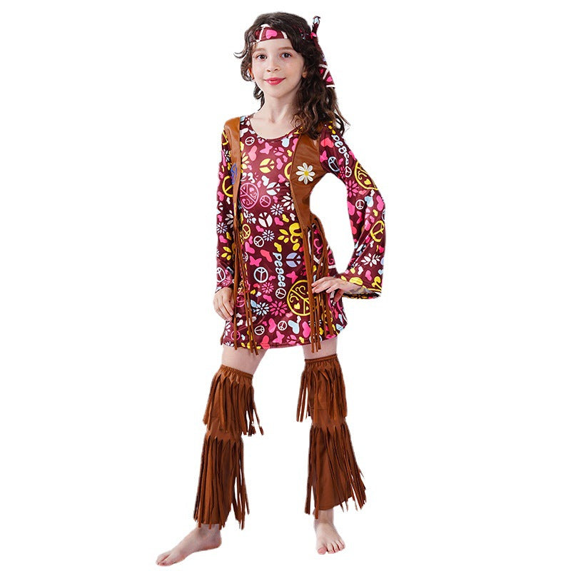 Hippie retro dress for women, stage performance costume, cosplay outfit, party wear