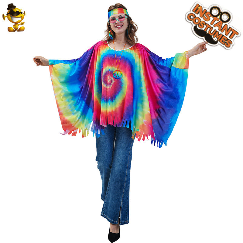Hippie Cape for Women Vintage Halloween Costume Cosplay Party Outfit