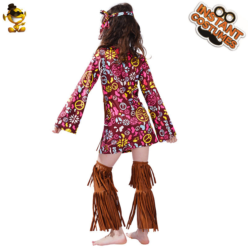 Hippie retro dress for women, stage performance costume, cosplay outfit, party wear