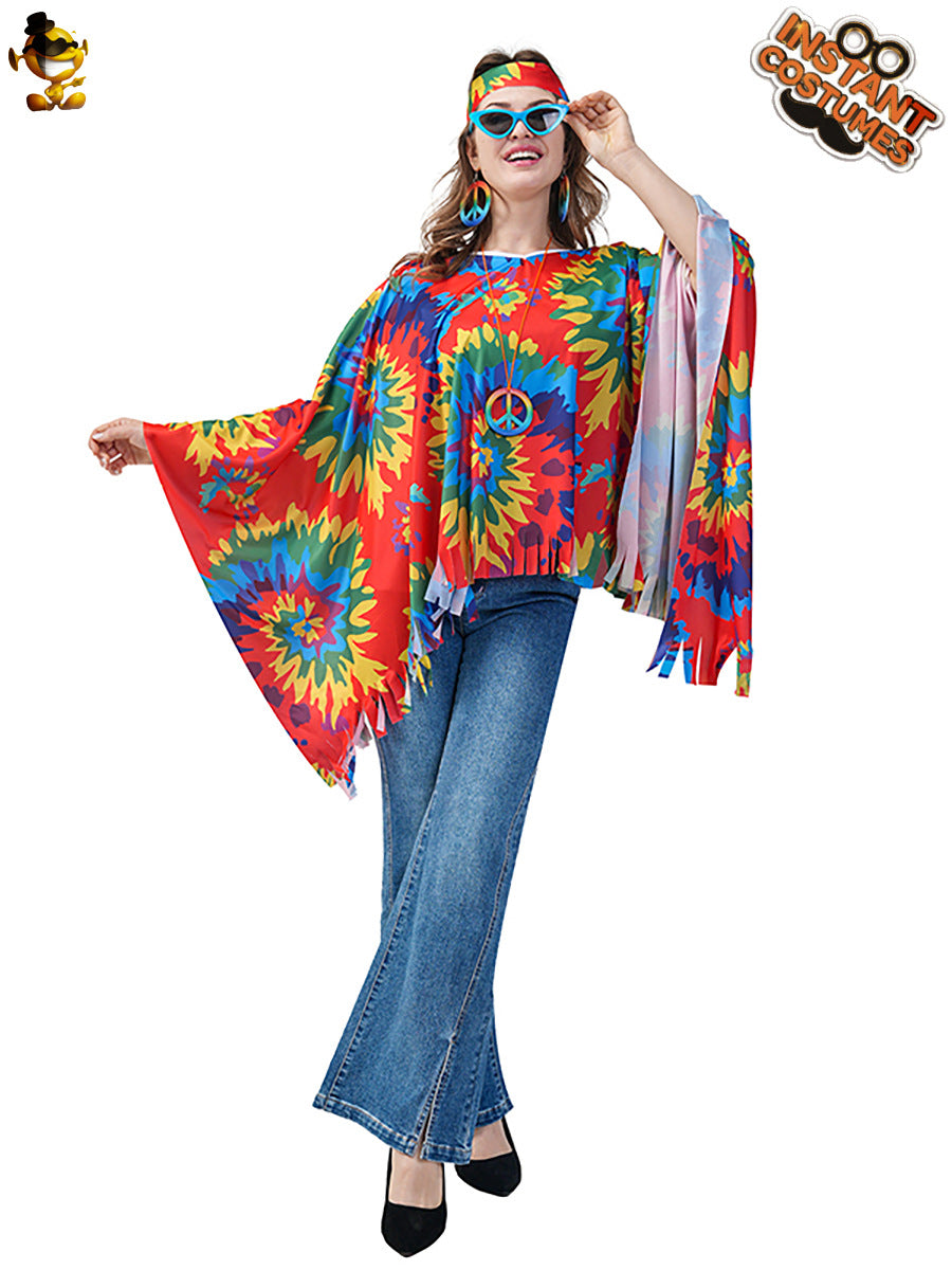 Hippie Cape for Women Vintage Halloween Costume Cosplay Party Outfit