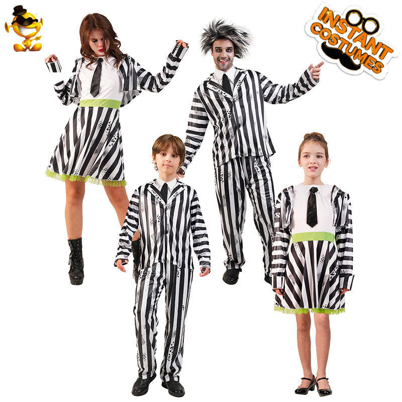 Halloween clown costume for adults and kids striped cosplay stage performance outfit