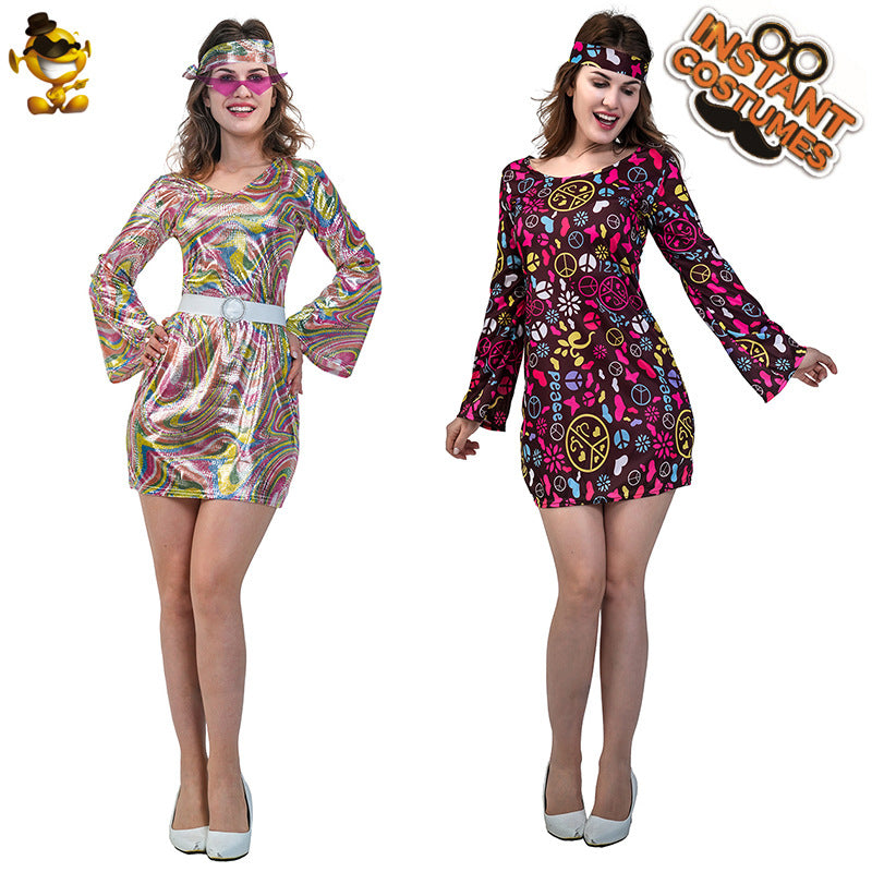 Cape hippie pour femme, costume d'Halloween vintage, tenue de fête cosplay