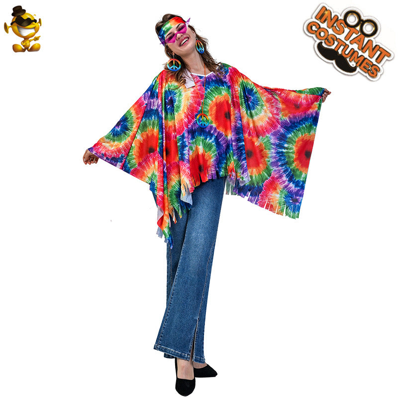 Hippie Cape for Women Vintage Halloween Costume Cosplay Party Outfit