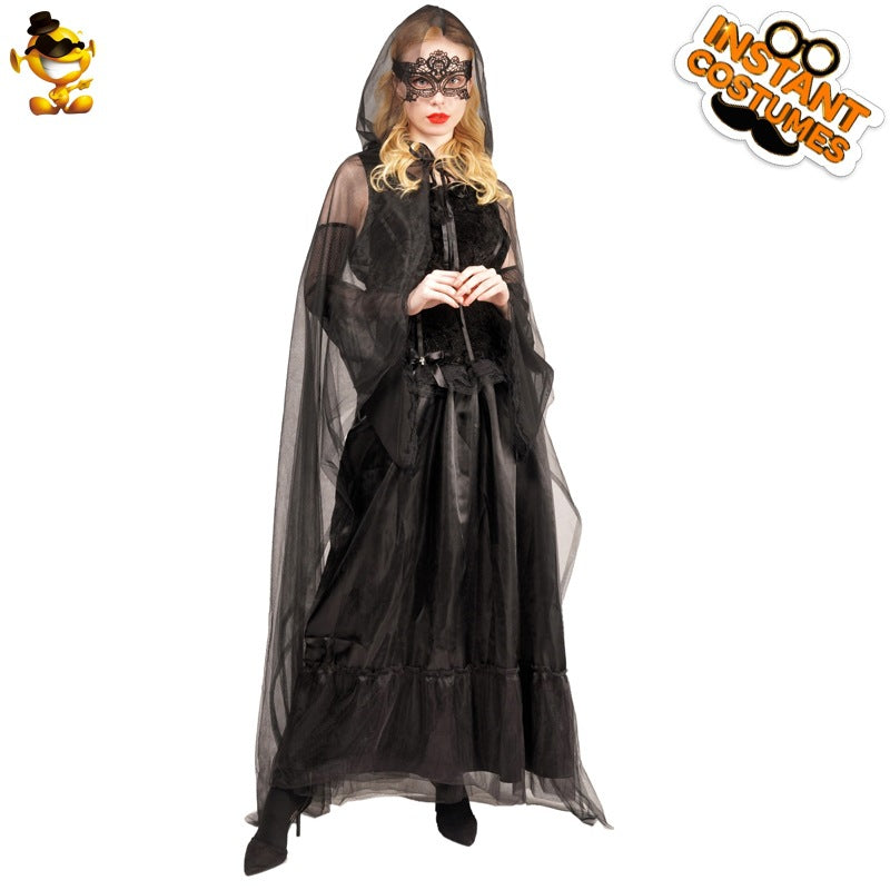 Black Long Dress for Women Halloween Cosplay Costume Stage Performance Party Outfit