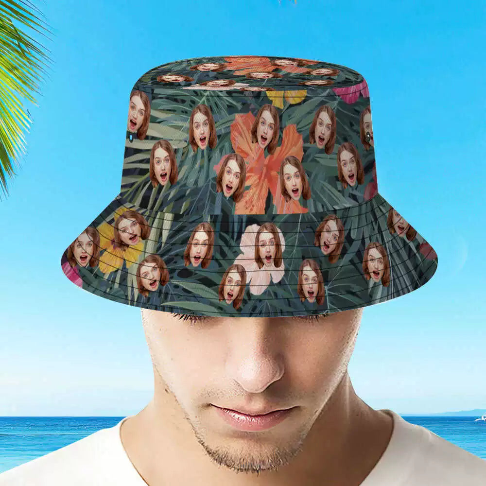 Custom Bucket Hat Face Personalized Wide Brim Hawaiian Style img 2
