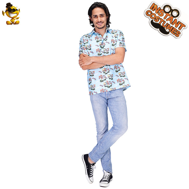 Men's Stylish Light Color Print Shirt Casual Hawaiian Beach Shirt for Summer Vacation