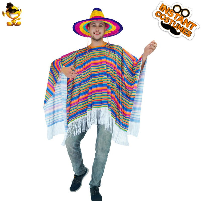 Costume de poncho mexicain pour homme et femme, tenue de fête d'Halloween