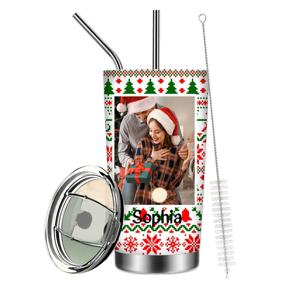Custom Photo Name 20 Oz Christmas Tumbler Cup Travel Mug img 2