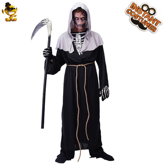 Costume de cosplay squelette de la Faucheuse pour homme adulte d'Halloween pour fêtes et représentations sur scène