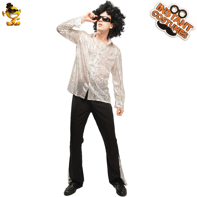 Silver Disco Couple Costume for Party Performance and Cosplay
