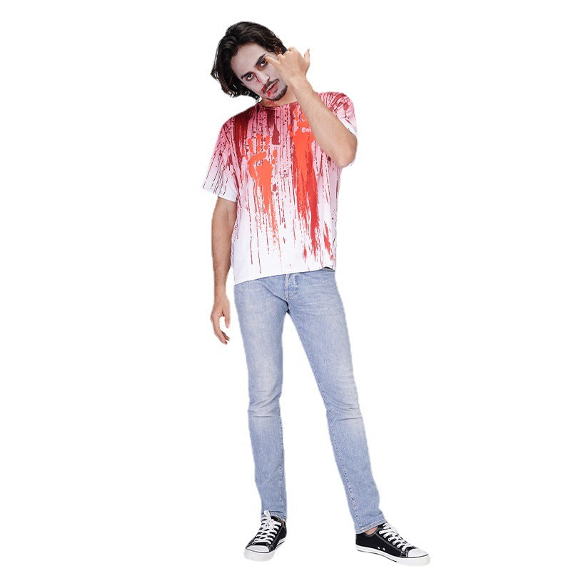 Halloween zombie bloodstain t-shirt adult men horror cosplay costume for stage and party