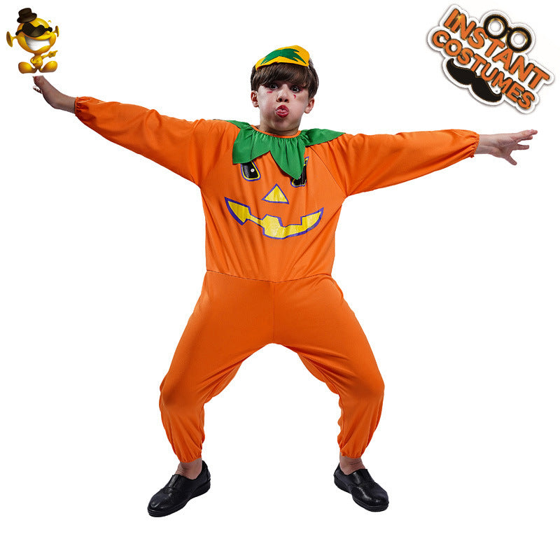 Halloween kids pumpkin cosplay costume jumpsuit for party role play