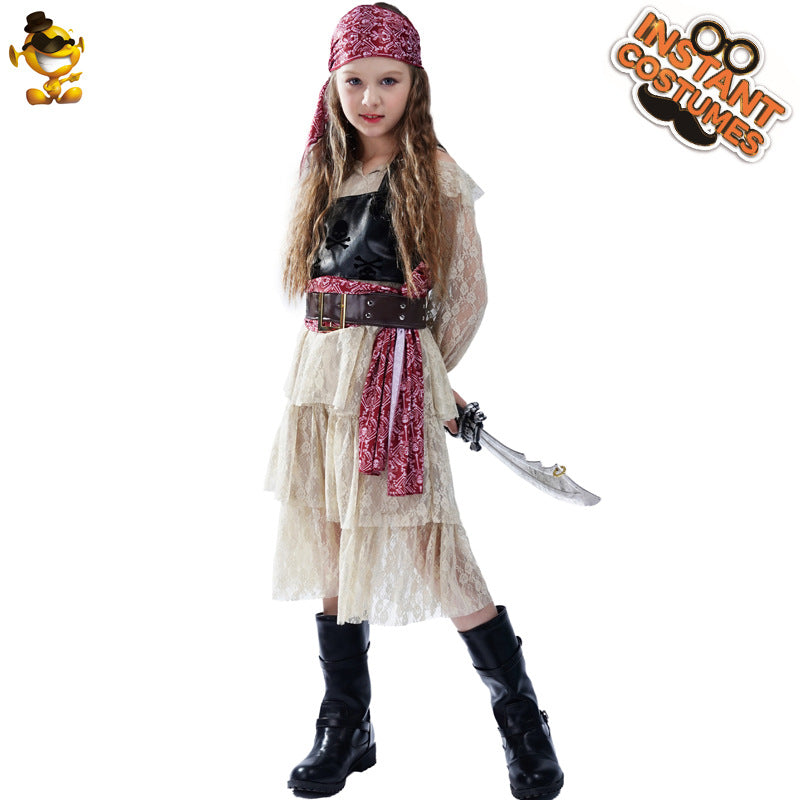 girls lace pirate dress for Halloween cosplay costume and stage performance