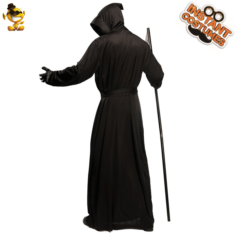 Black Demon Halloween Costume for Men with Scythe Cosplay Outfit Stage Performance Reaper Costume