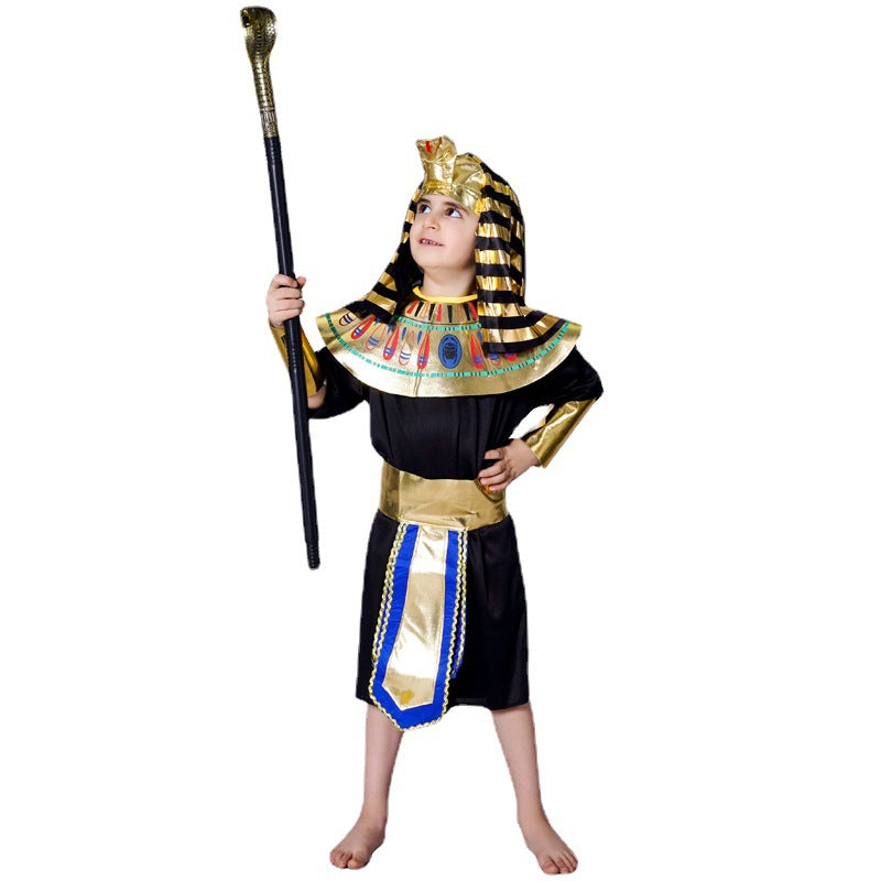 Egyptian Pharaoh Costume for Kids Halloween Party King Prince Cosplay Robe