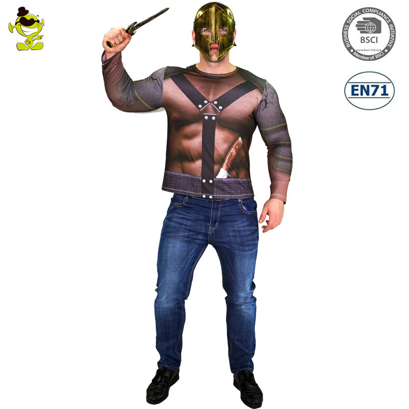 Gladiator Motorcycle Pirate Costume for Men Halloween Cosplay Stage Performance Long Sleeve Digital Print