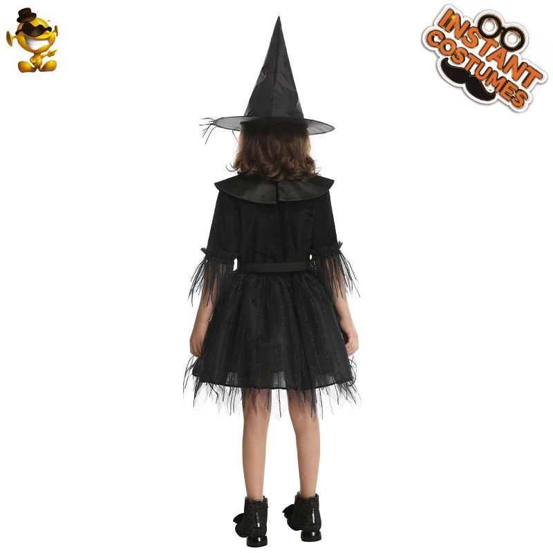kids witch costume Halloween cosplay witch dress stage performance outfit