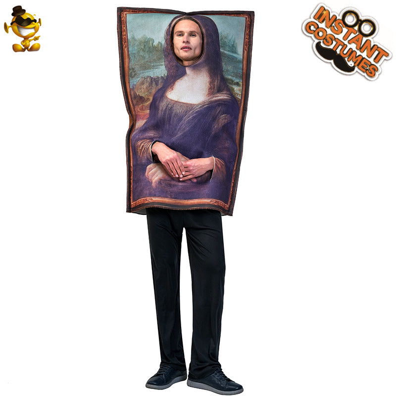 Disfraz de Halloween para adultos, divertido disfraz de Mona Lisa con tocado para fiesta de cosplay.