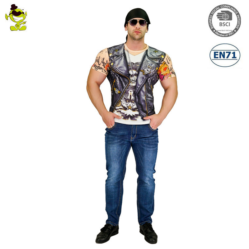 Halloween digital print t-shirt cowboy firefighter pirate caveman costume for stage party cosplay