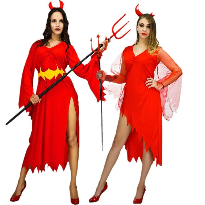 Red demon costume for Halloween cosplay party stage role play