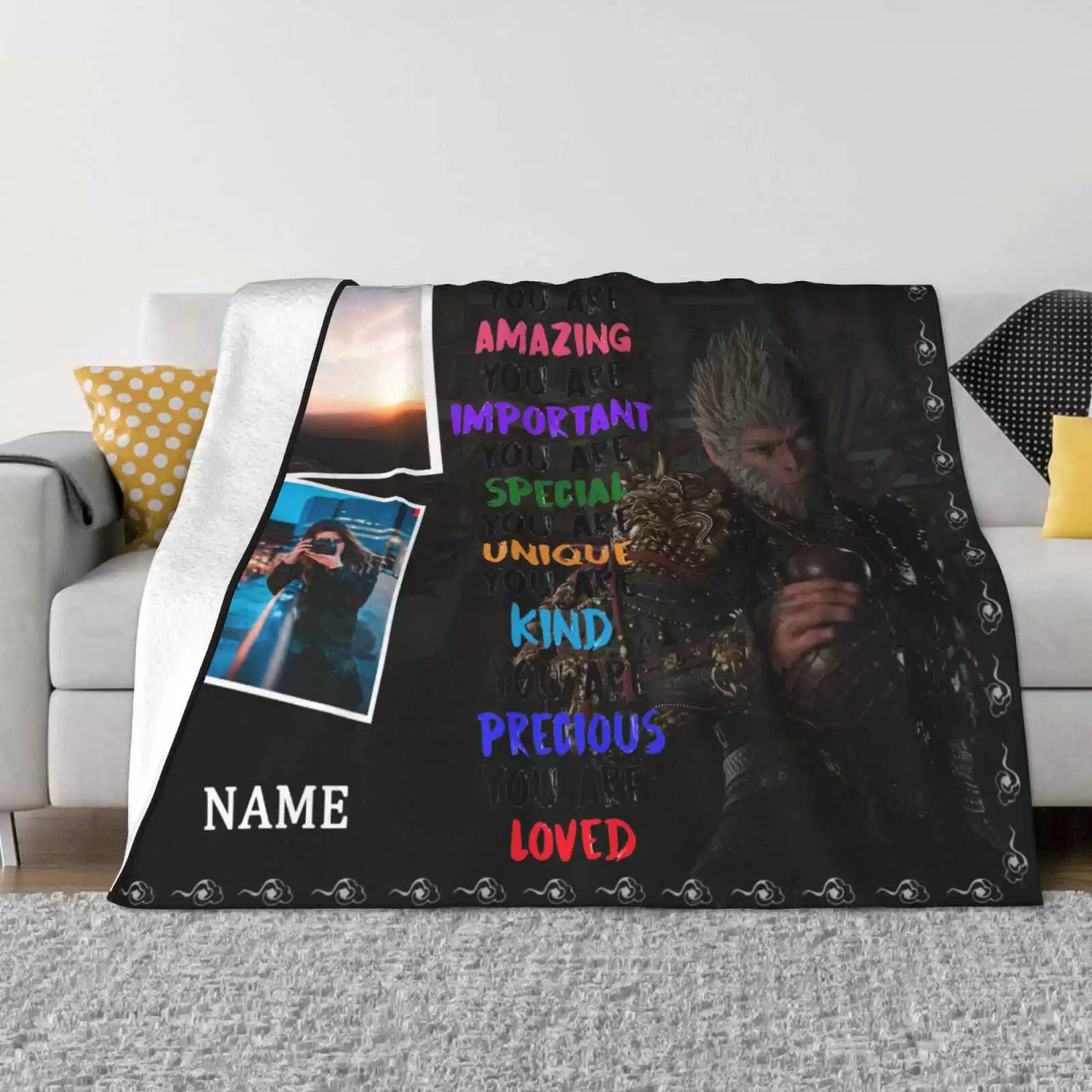 Custom Photo Name Blanket Black Myth Wukong Blanket img 1