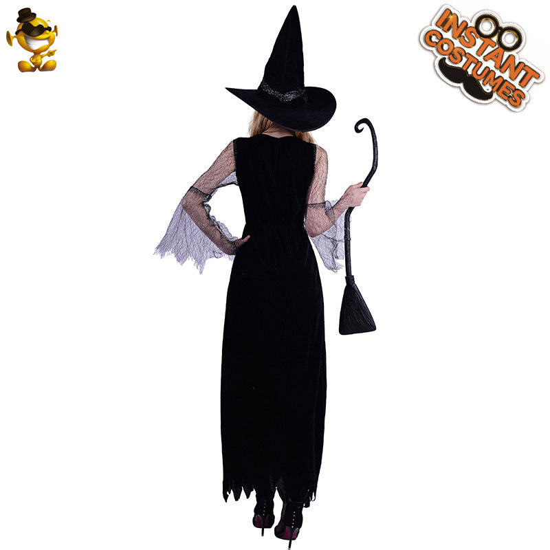 Black Lace Witch Dress for Halloween Cosplay Costume and Stage Performance