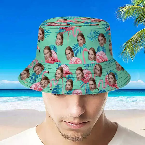 Custom Face Bucket Hat Flamingo Tropical Hat (Green) img 4