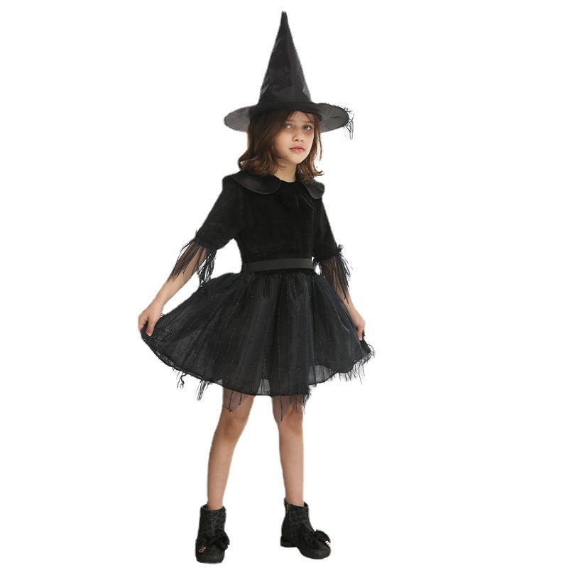 kids witch costume Halloween cosplay witch dress stage performance outfit