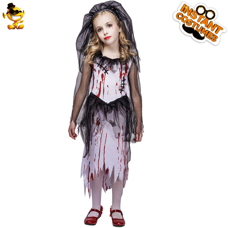 Halloween scary bloodstained girl ghost bride costume for cosplay stage performance and party