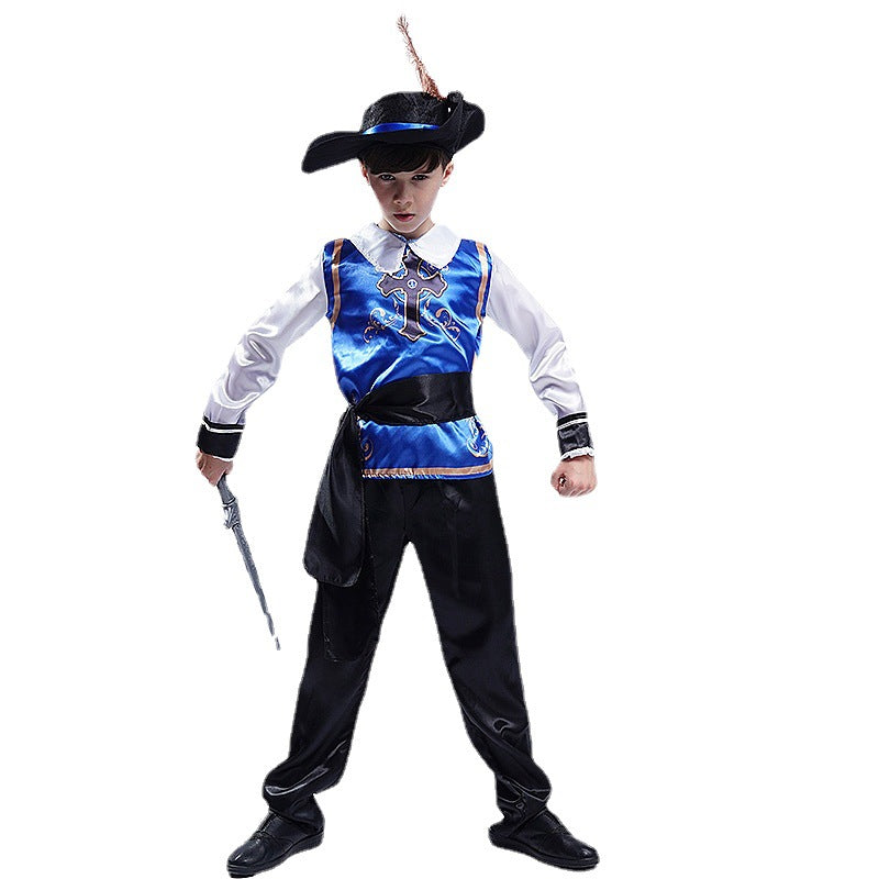 Halloween cosplay costume musketeer outfit for boys stage performance