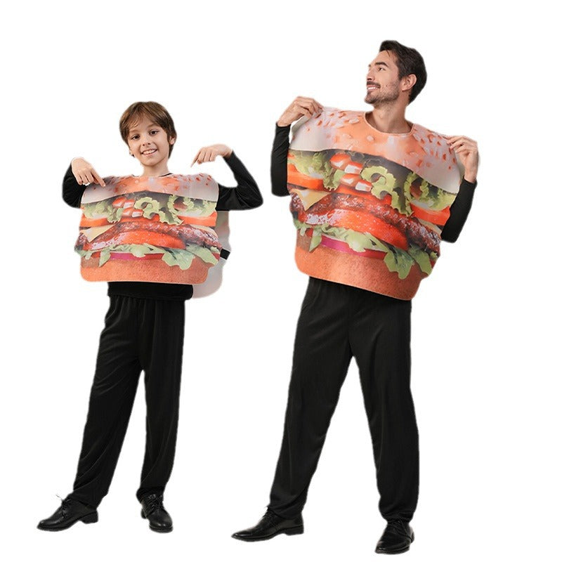 Halloween family hamburger costume stage performance outfit cosplay french fries role play dress