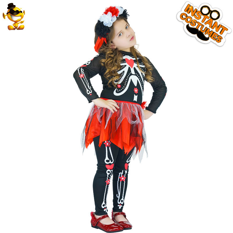 Halloween childrens ghost skeleton costume stage performance cosplay outfit