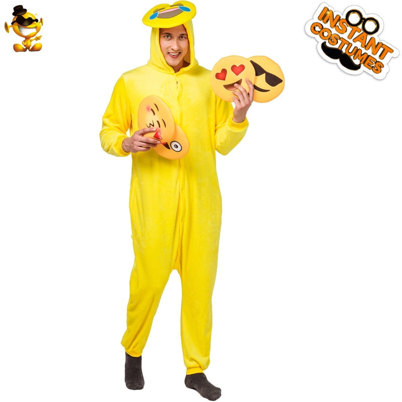 Funny smile face adult onesie pajamas Halloween cosplay costume party outfit