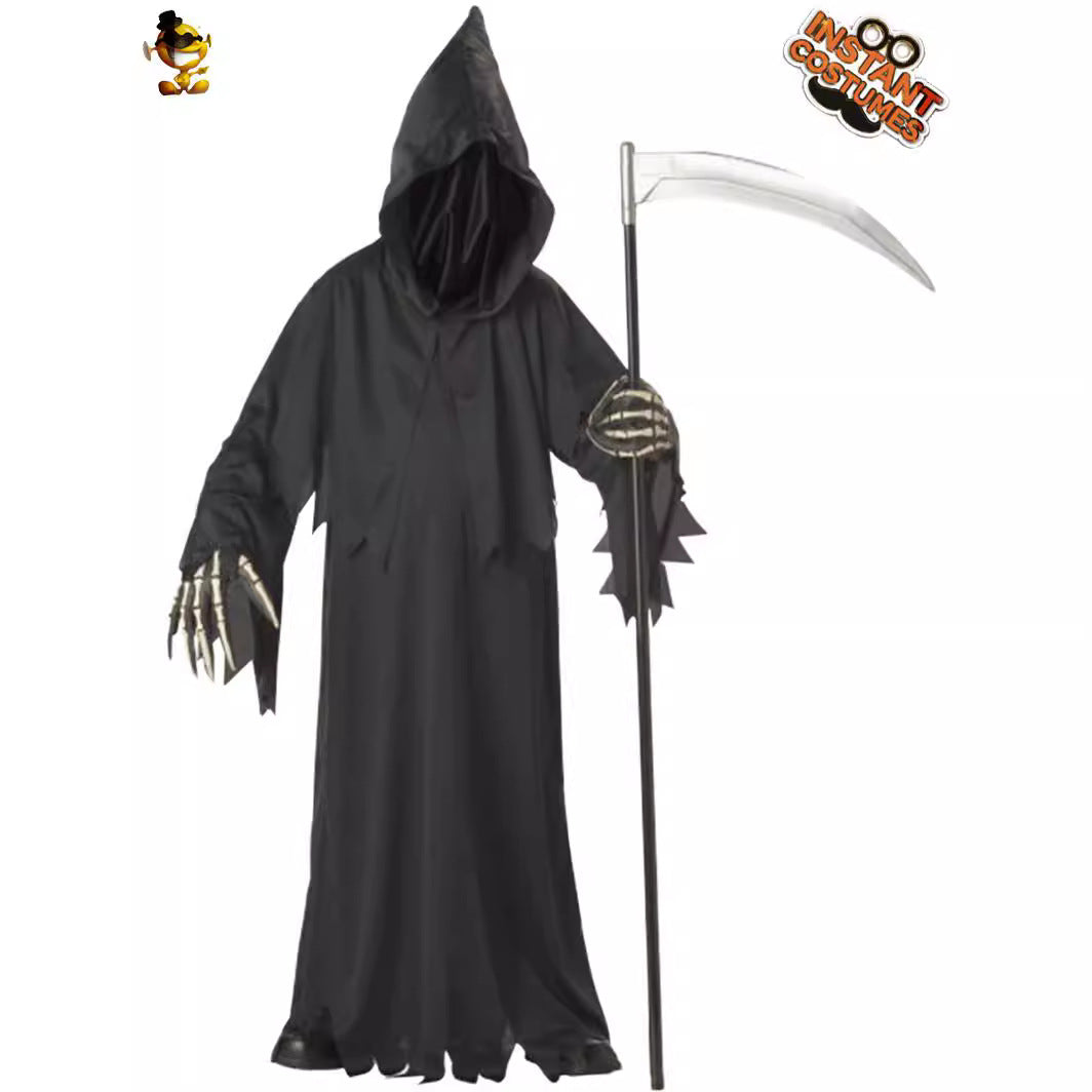 boys grim reaper halloween costume with scythe cosplay outfit for kids