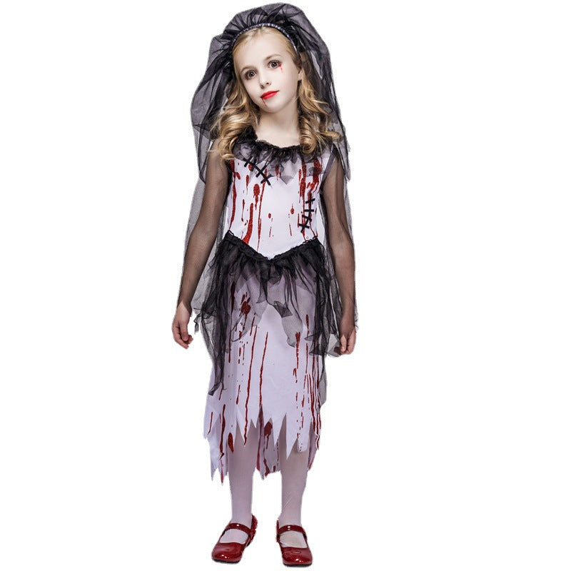 Halloween scary bloodstained girl ghost bride costume for cosplay stage performance and party