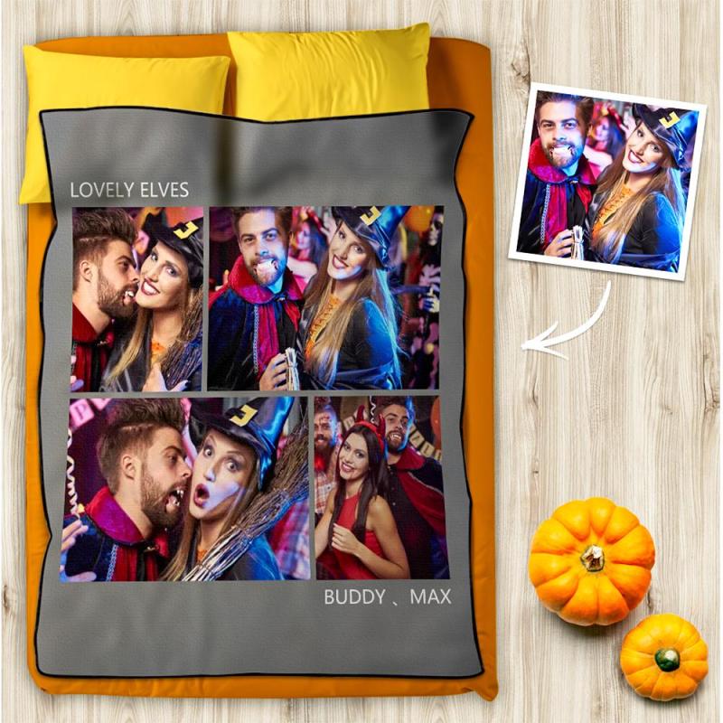 Custom Fleece 4 Photos Blanket with Engraving img 3