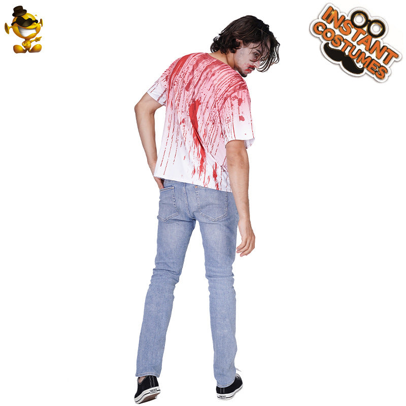 Halloween zombie bloodstain t-shirt adult men horror cosplay costume for stage and party