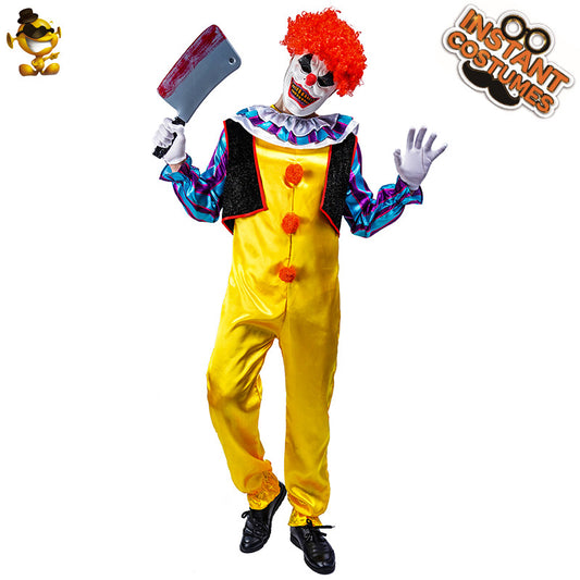 Costume de clown effrayant pour homme adulte Halloween, combinaison complète, tenue de cosplay de bouffon d'horreur