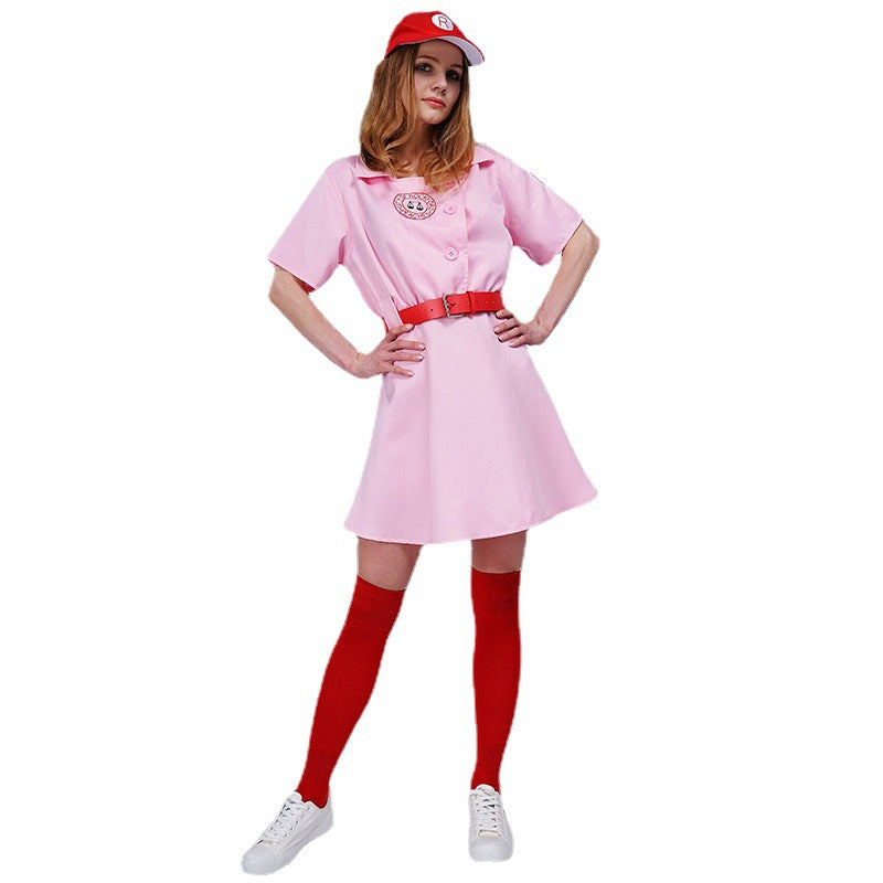 Ensemble veste de baseball rose pour femme, vêtements de sport décontractés, costume de cosplay pour Halloween et fêtes