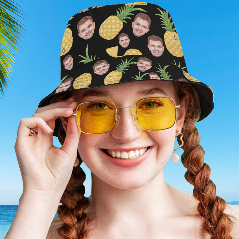 Custom Face Bucket Hat Personalized Pineapple Beach Hat img 2