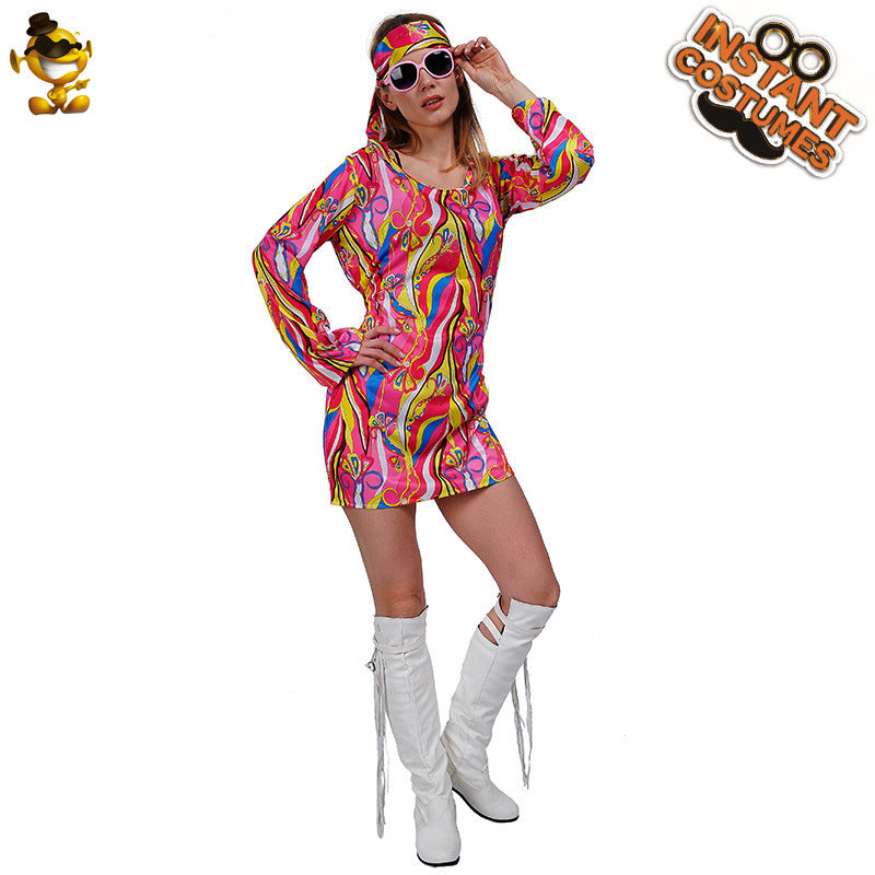 Hippie Costume for Women 60s Rock Party Outfit Cosplay Dress Halloween Costume