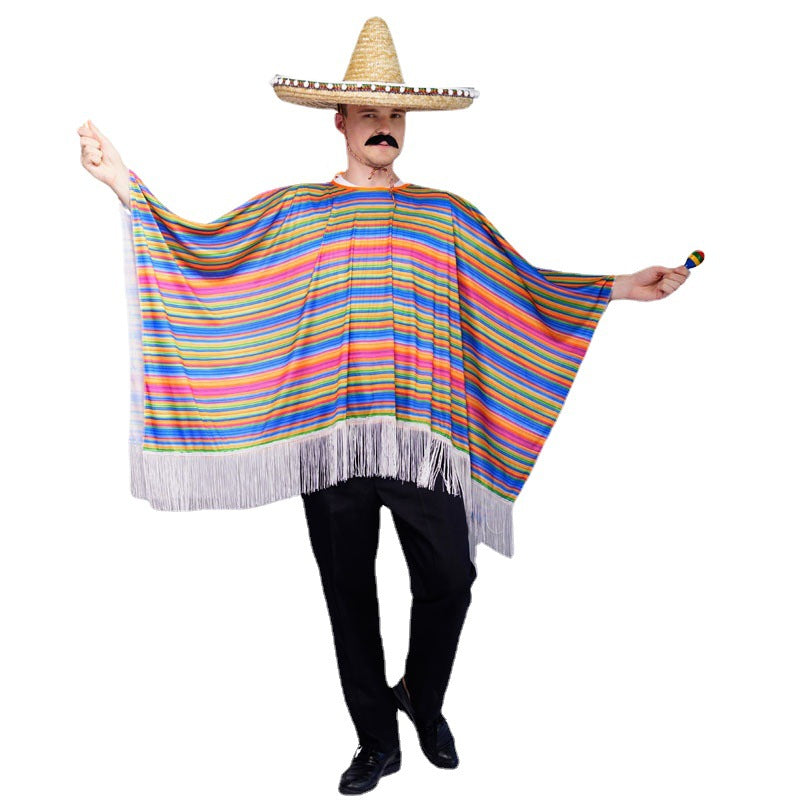 Costume de poncho mexicain pour homme et femme, tenue de fête d'Halloween