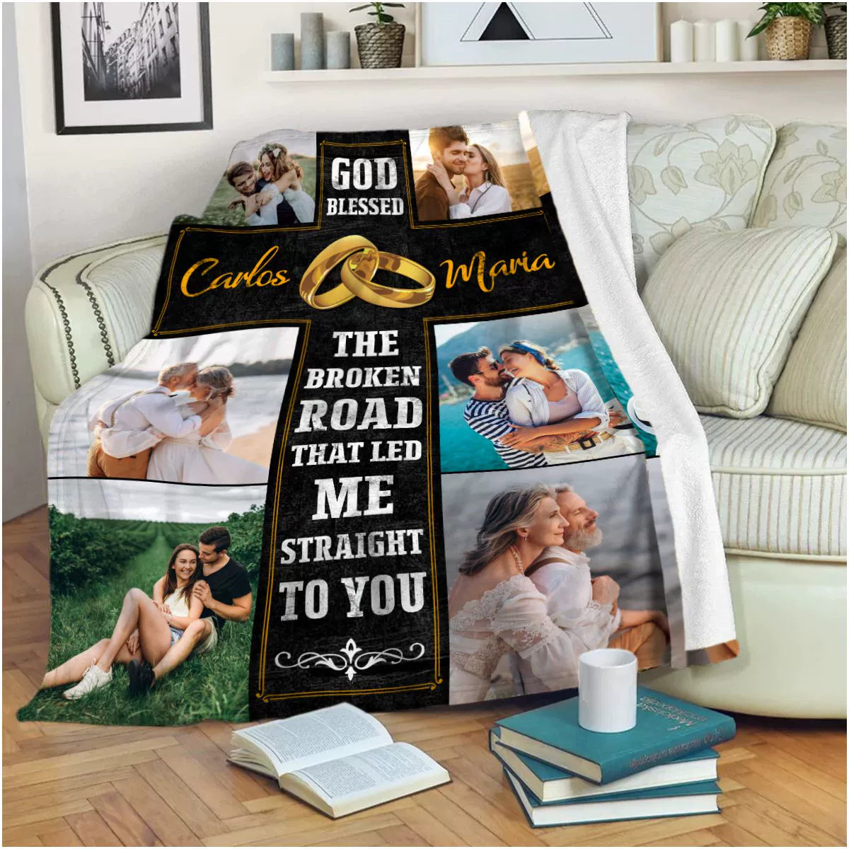 Custom Photo Name Blanket God Blessed Black Cross img 1