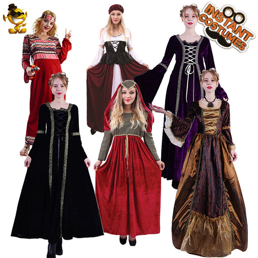 Costume de princesse médiévale pour adultes, robe longue pour Halloween, cosplay, fête, spectacle sur scène