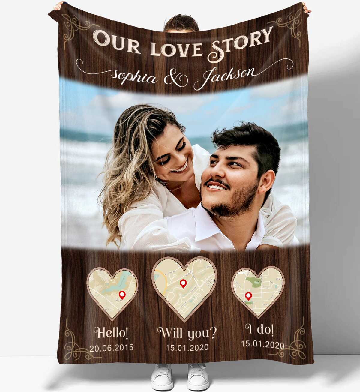 Couverture photo personnalisée pour couple nouvellement fiancé Couverture polaire
