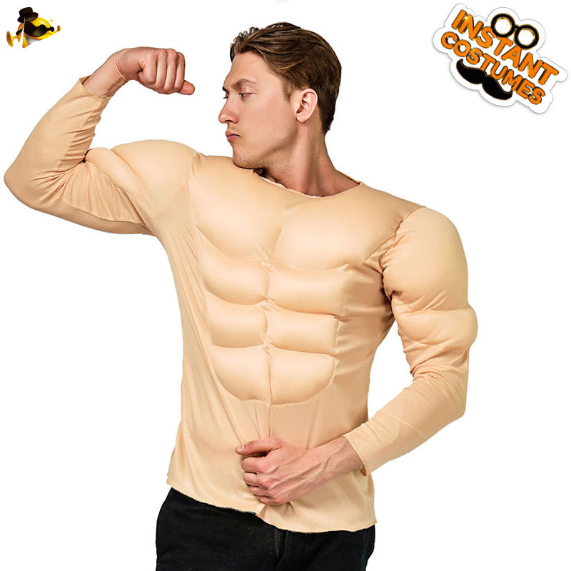 muscle shirt for men halloween cosplay costume fake abs t-shirt party outfit
