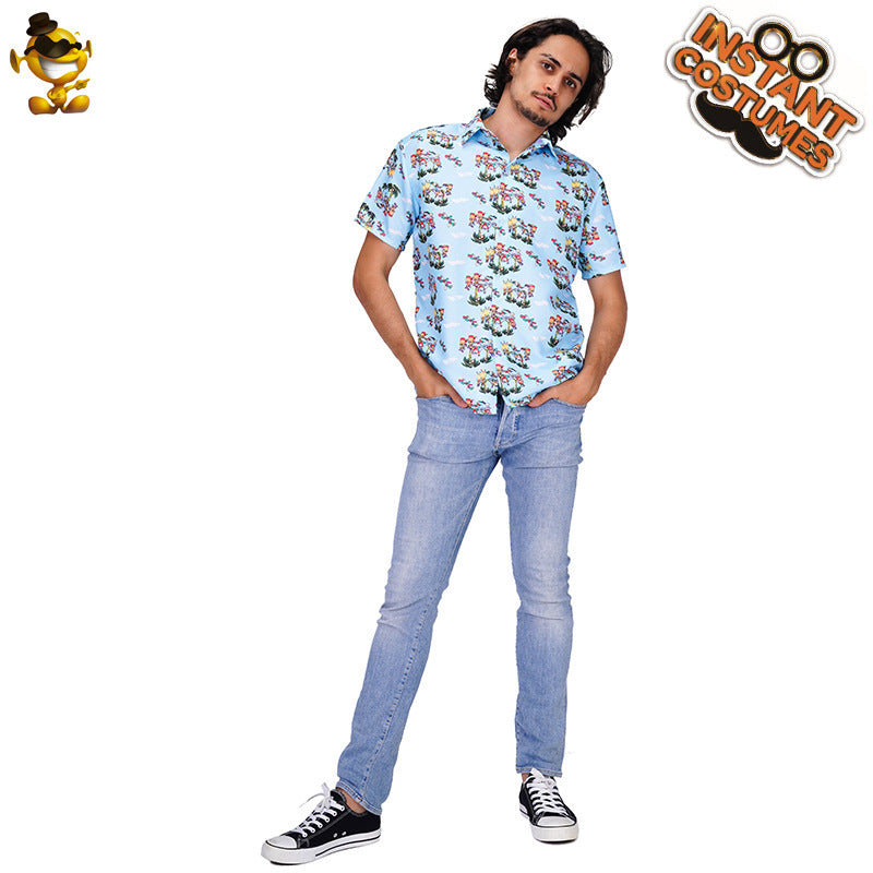 Men's Stylish Light Color Print Shirt Casual Hawaiian Beach Shirt for Summer Vacation